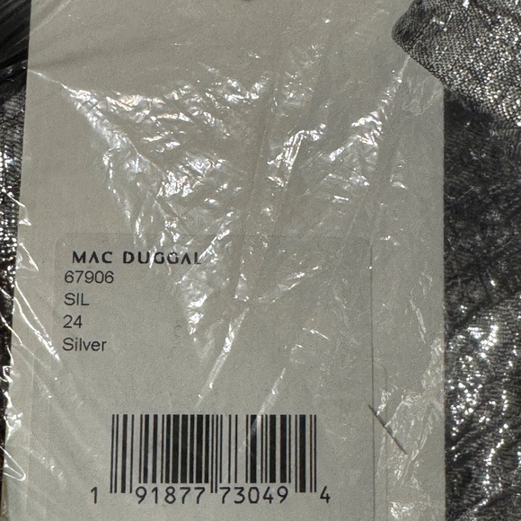 Mac Duggal Style #67906 One Shoulder Bow Midi Dress Brocade Metallic Silver - Picture 13 of 13